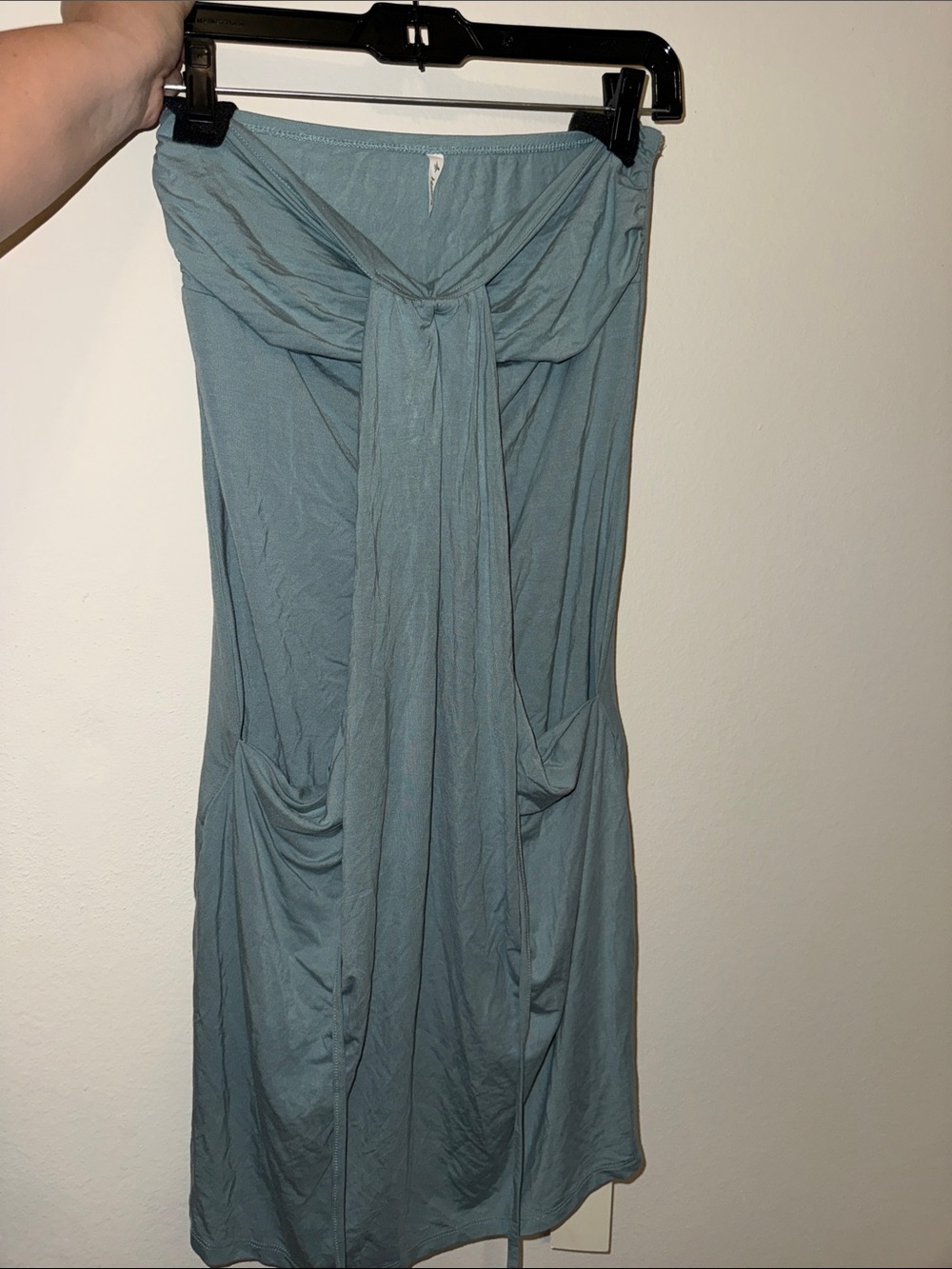 Halara Women’s Strapless Tie-Front Midi Dress in Dusty Blue